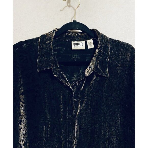 Chicos Top Womens Large Gray Print Burnout Velvet Silk Blend Tunic Whimsigoth - Picture 2 of 6